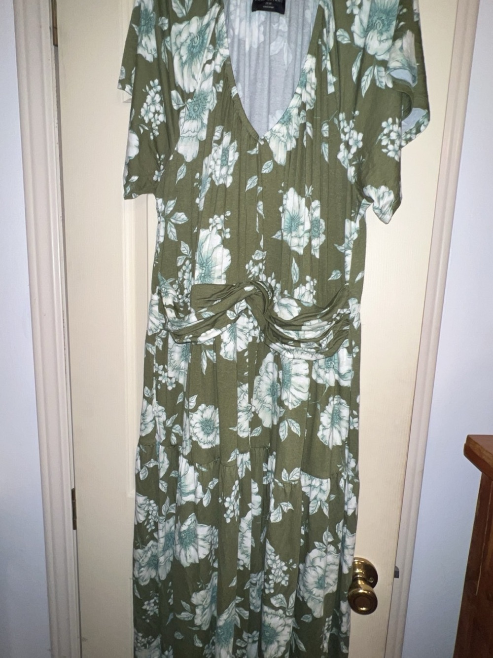 Lane Bryant Olive Green Floral V-Neck Maxi Dress